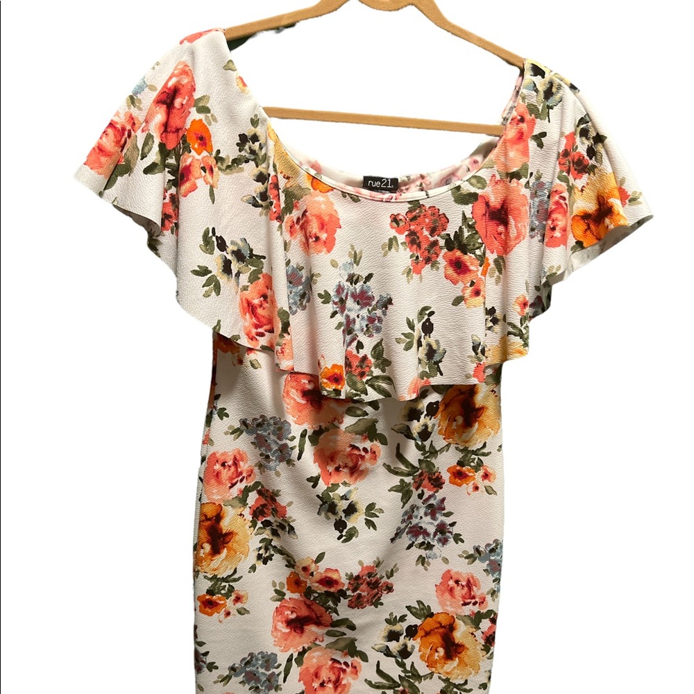 Peach and Coral FLORAL BODYCON Dress